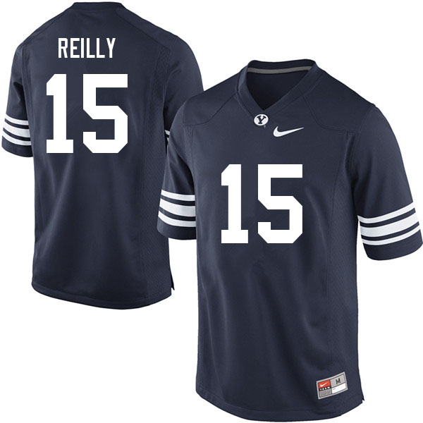 Men #15 Rhett Reilly BYU Cougars College Football Jerseys Sale-Navy